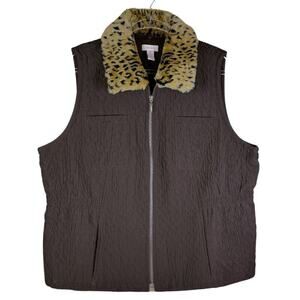 Chico's Women’s Vest Size 3 (XL) Removable Faux Fur Collar Full Zip